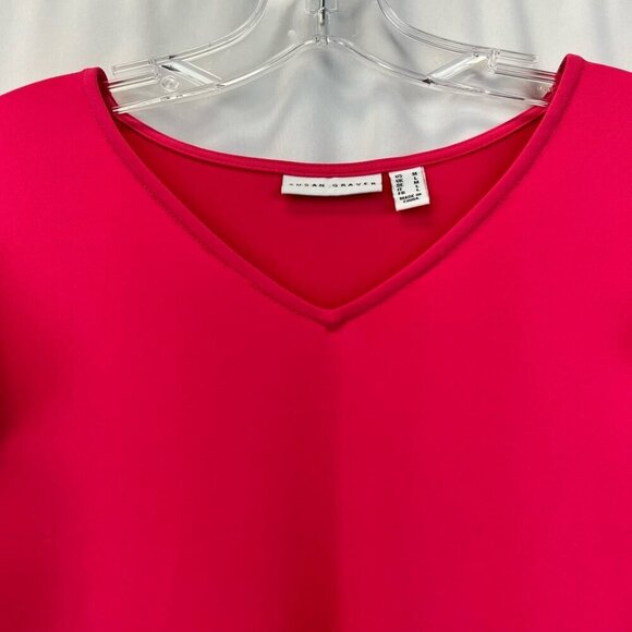 Susan Graver Womens Blouse Fuchsia Cap Sleeve Flutter V Neck Stretch Lace Trim M - Picture 4 of 10